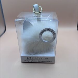 Liz Claiborne Phone Charging Power Bank Bag Charm  Pom Pom White NWT